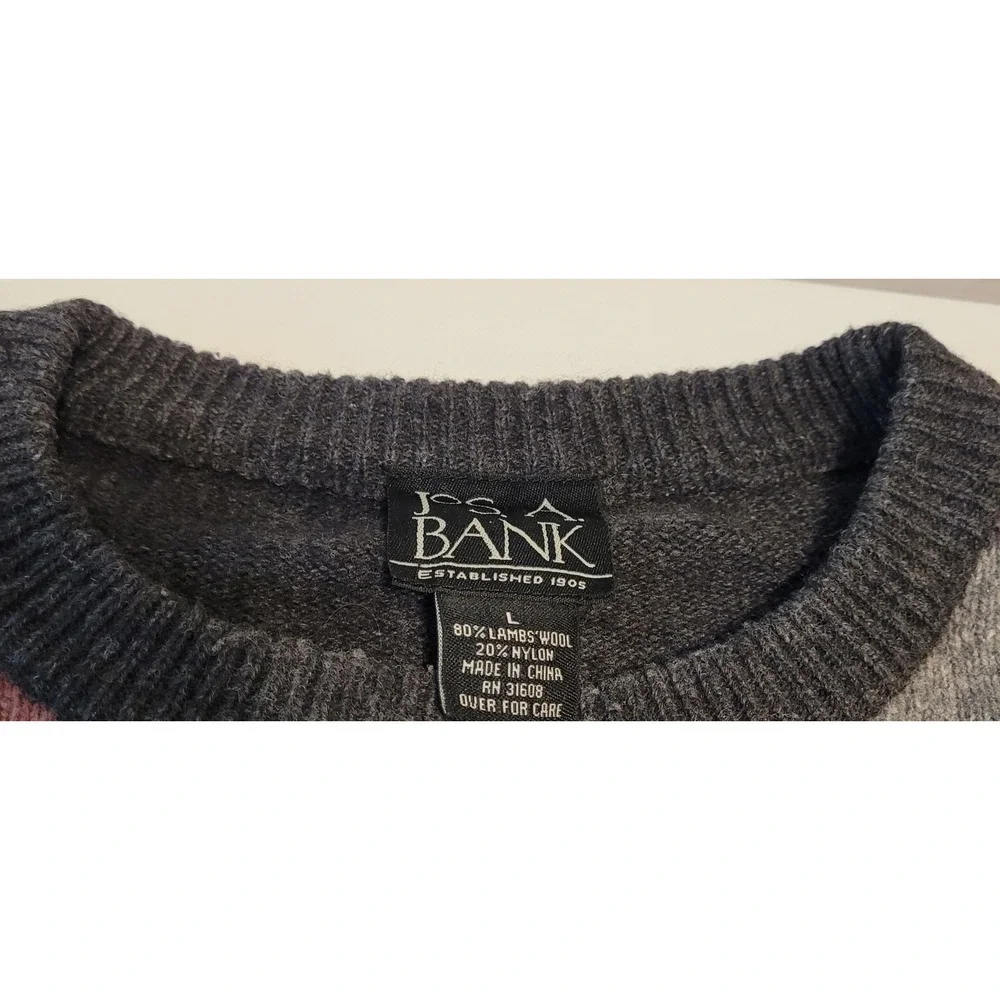 Vintage Jos A Bank Lambswool Argyle Sweater Mens Large Charcoal Pink Pullover